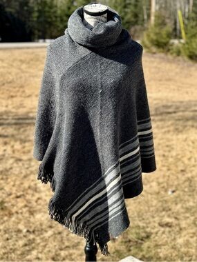 Roots Charcoal Gray Striped Poncho